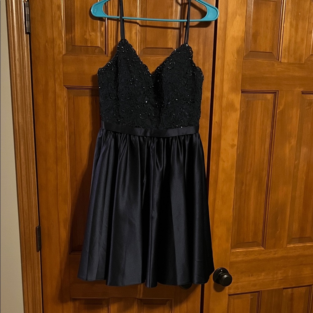 Navy Blue Lace and Satin Dress for Prom, Homecoming, Dances, Wedding Guest